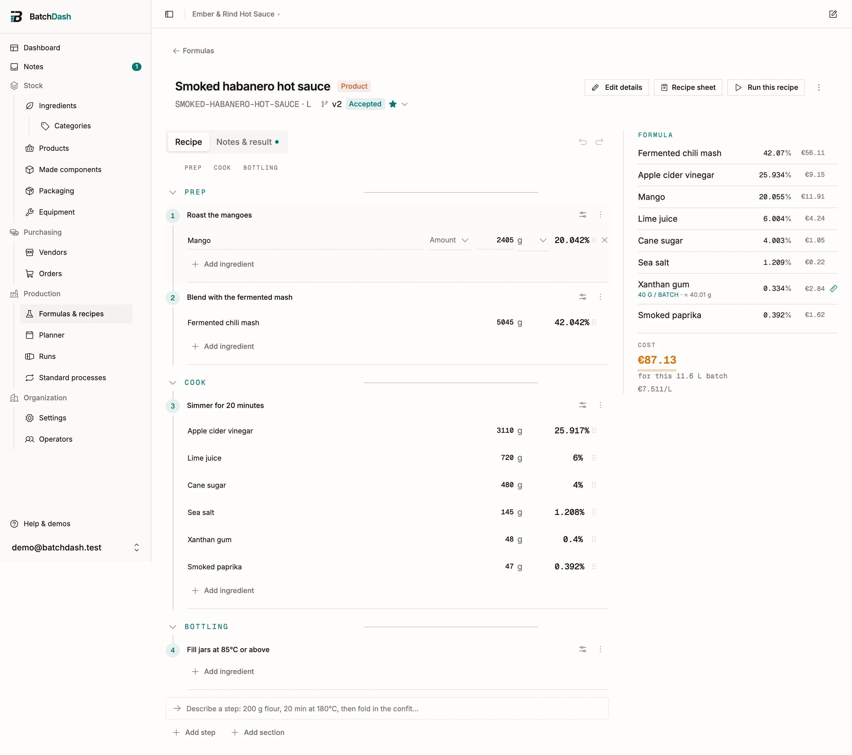 The version switcher and status controls on the formula page