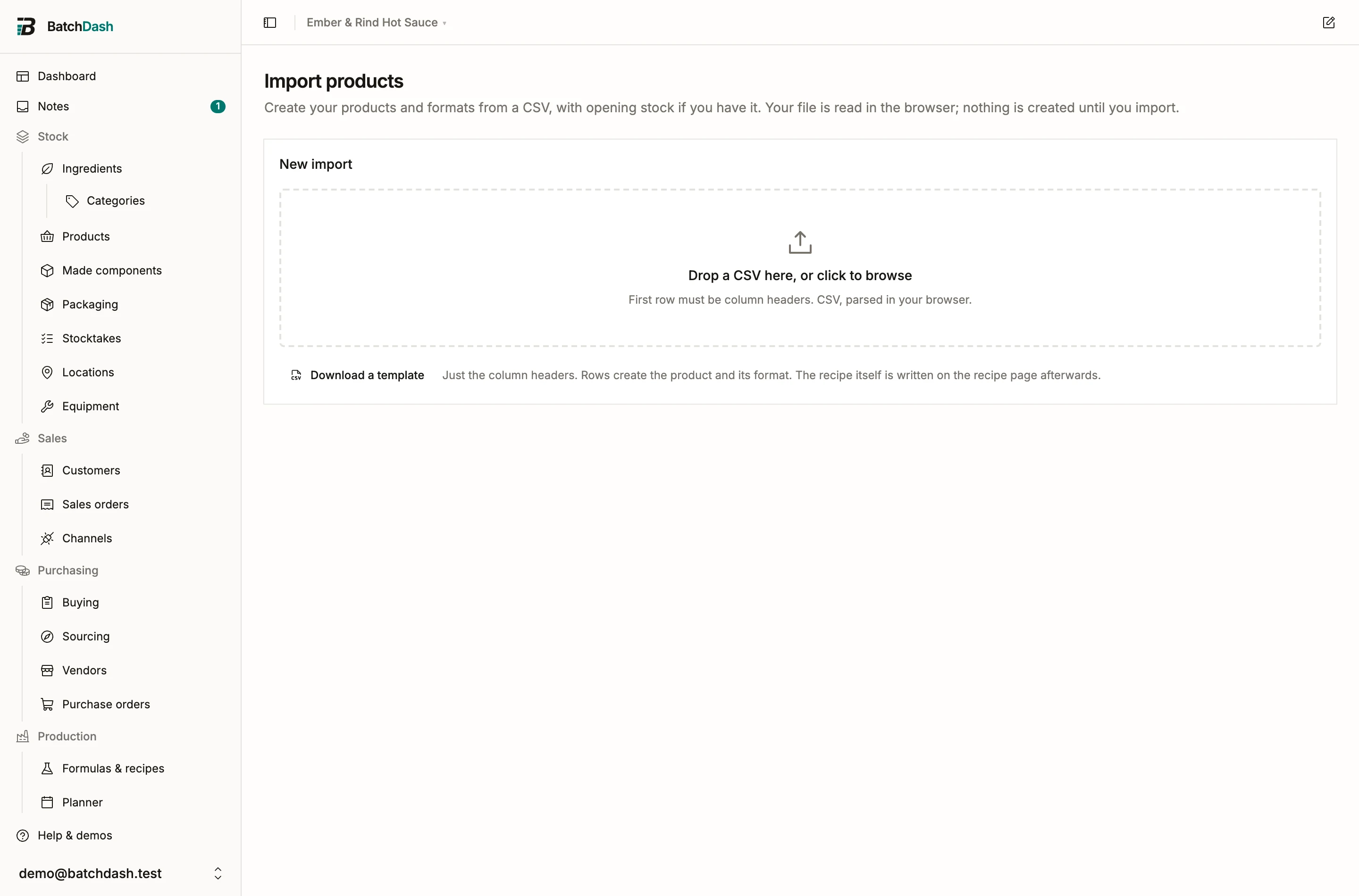 The products import before a file is dropped