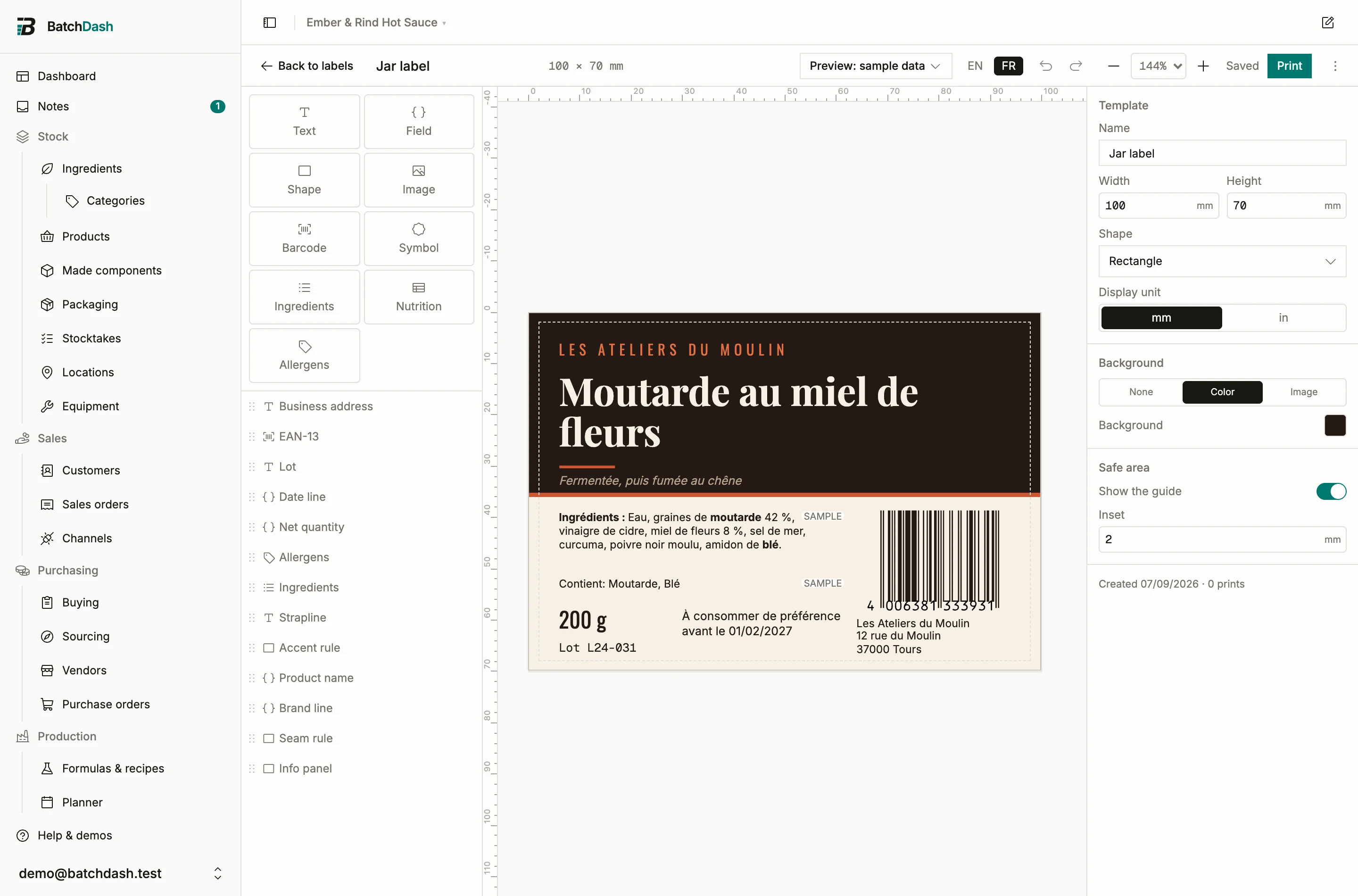 The editor previewing in French