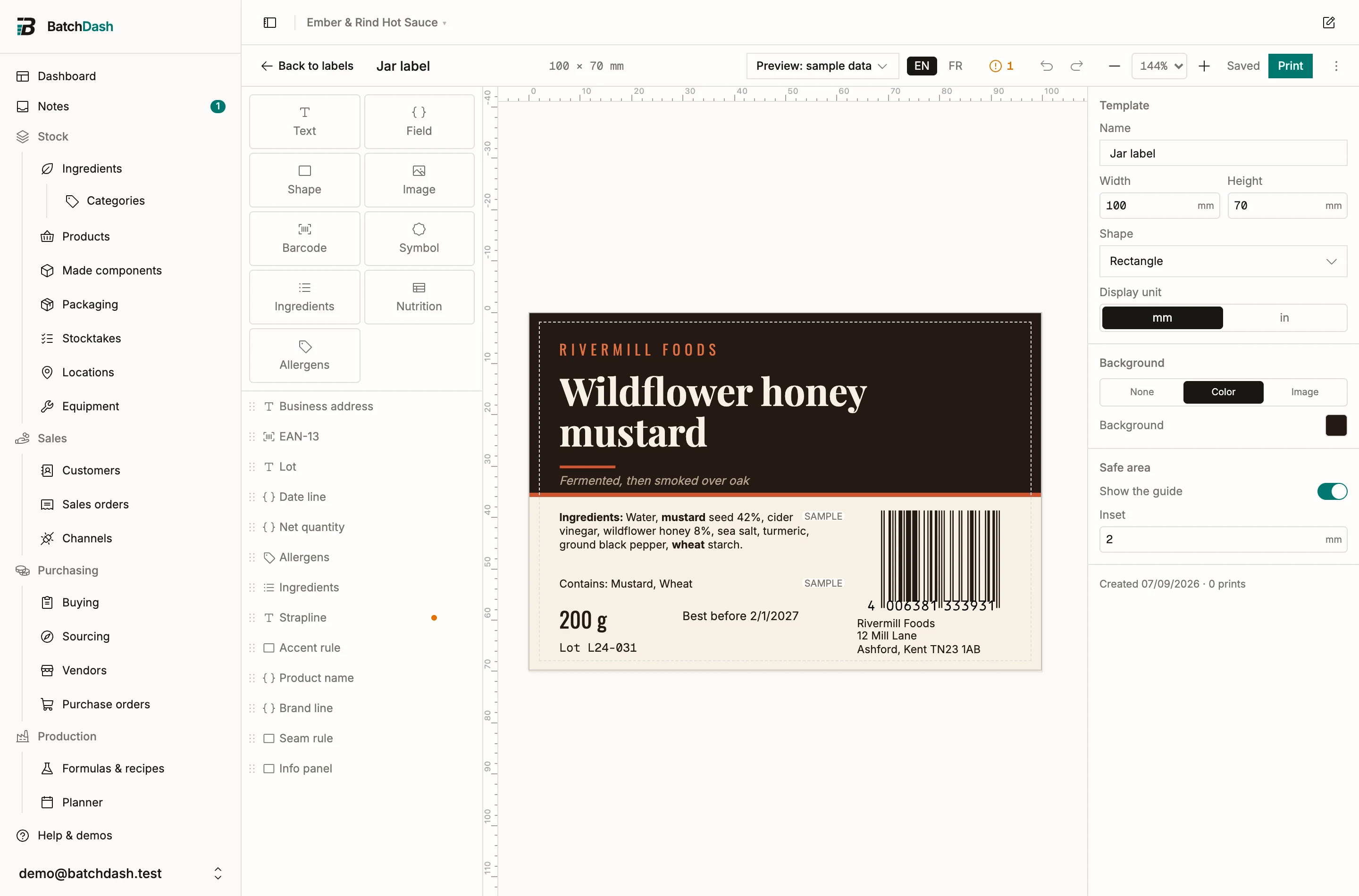 The editor with a template open