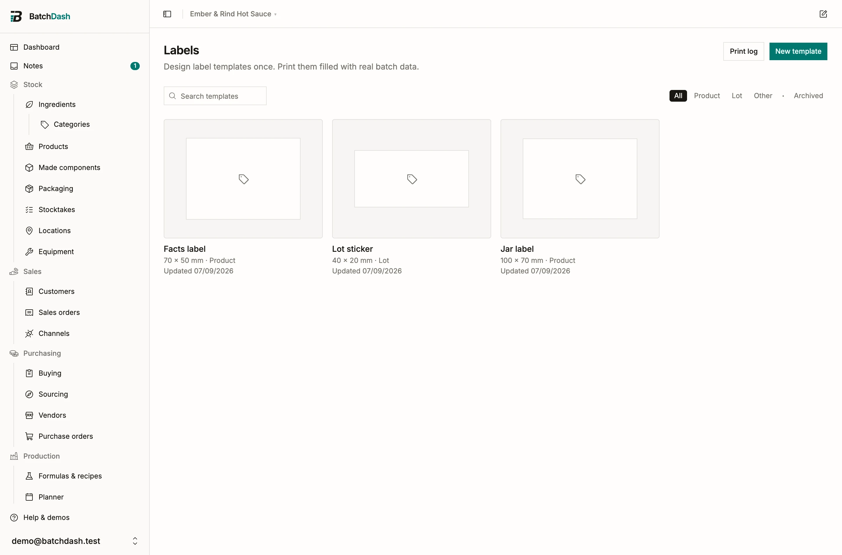 The labels gallery with two templates