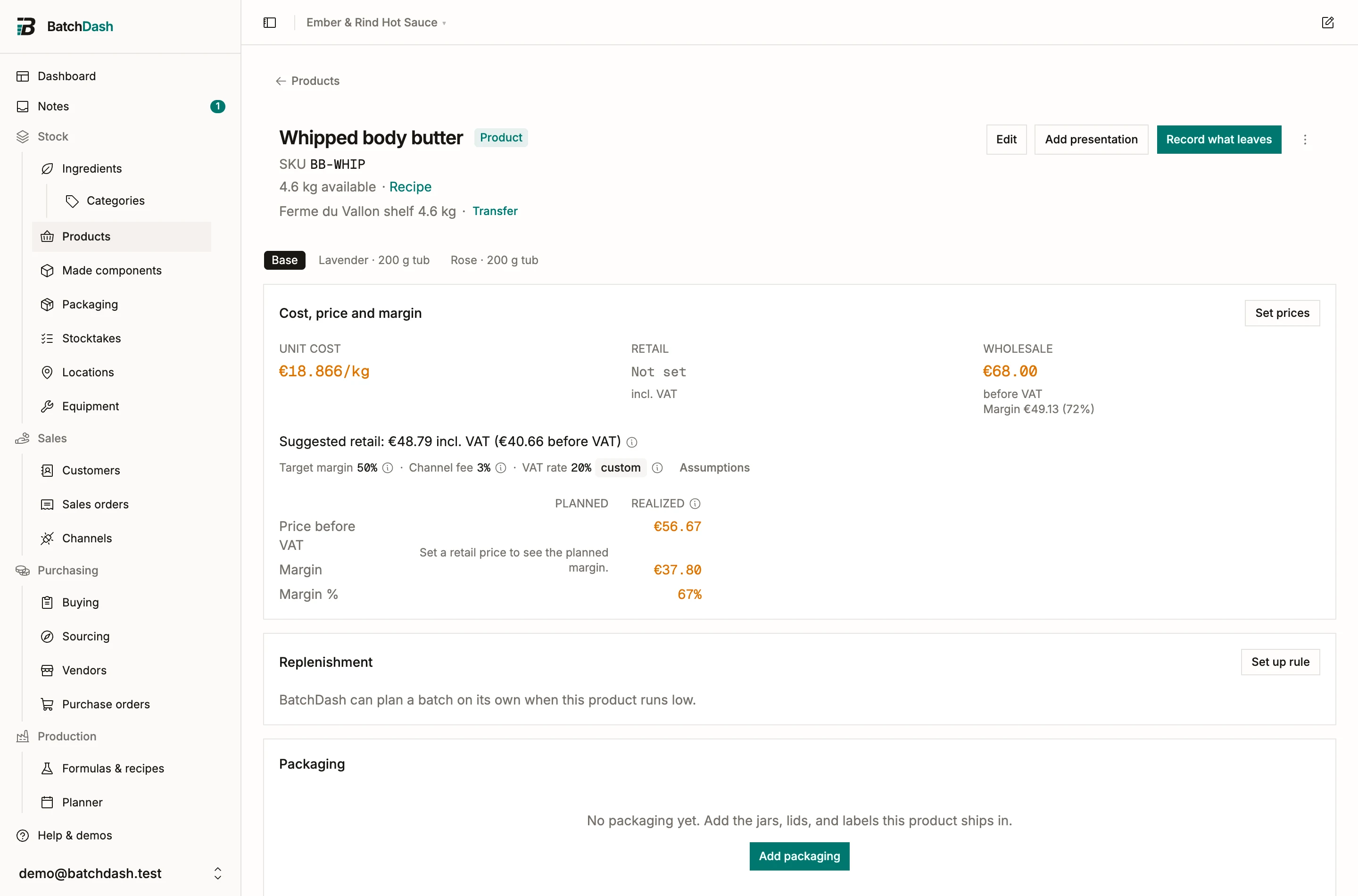 A product page with its location breakdown