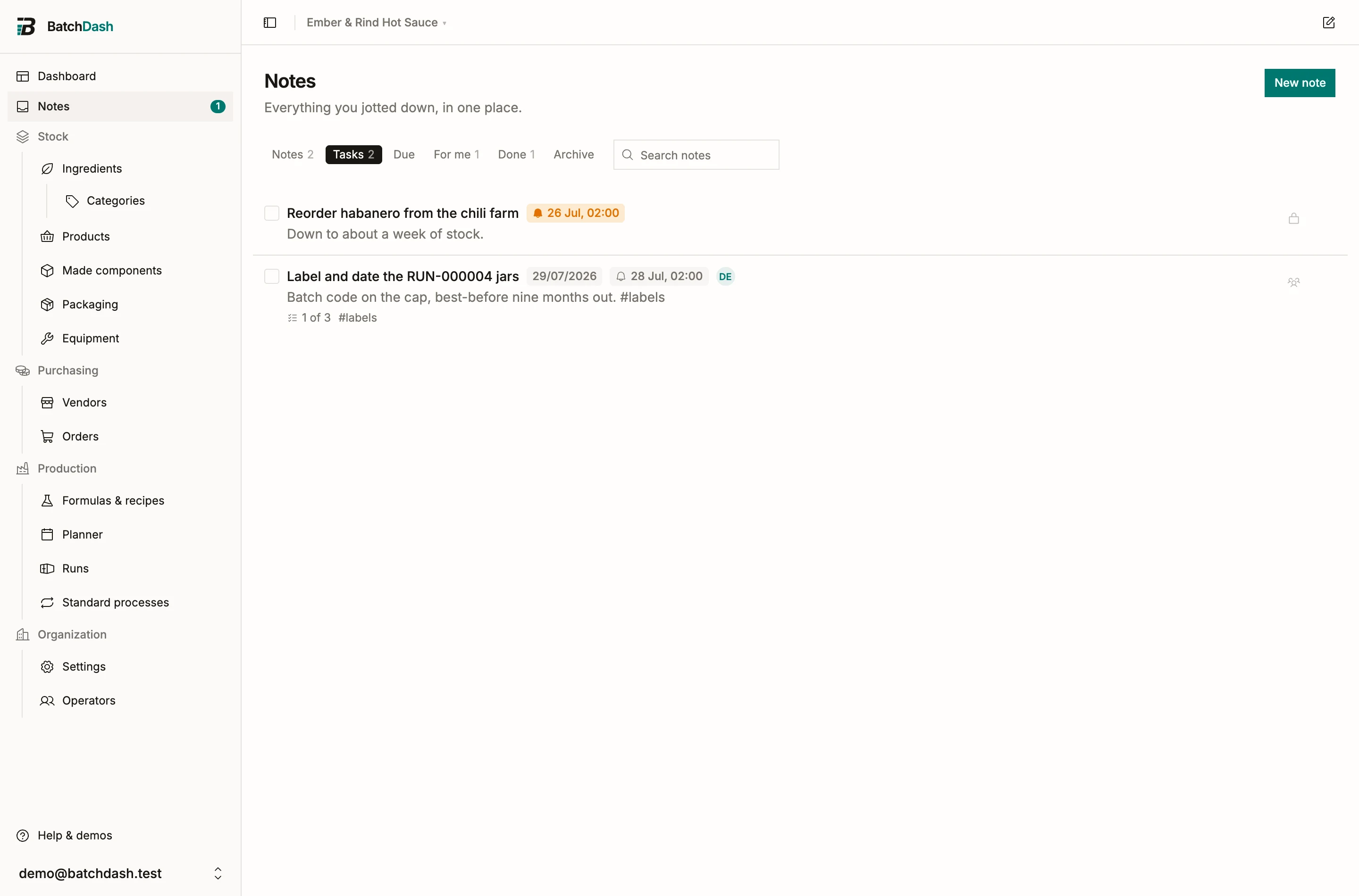 The Tasks view, with checkboxes and due dates