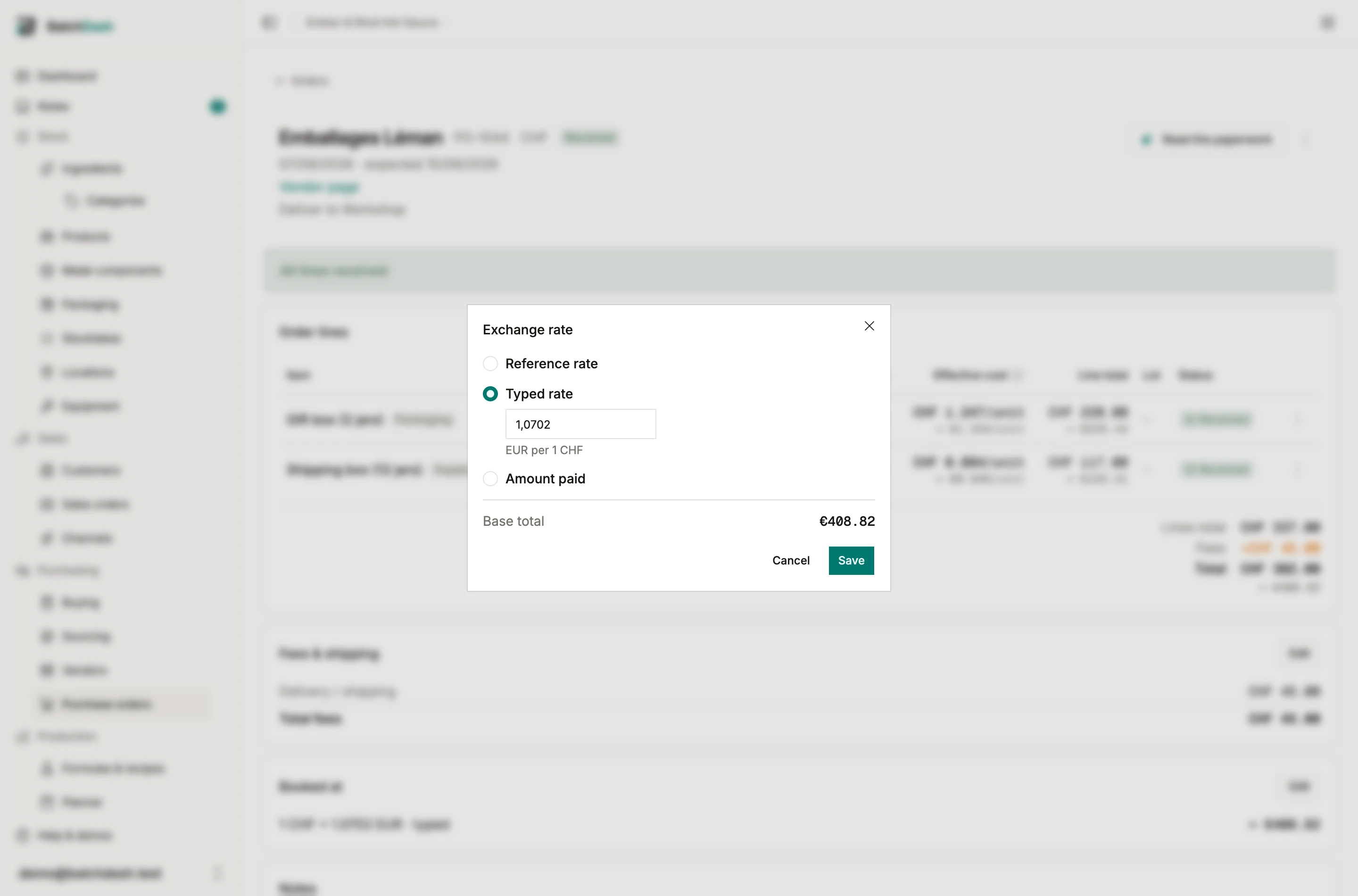 The exchange rate dialog with its three modes