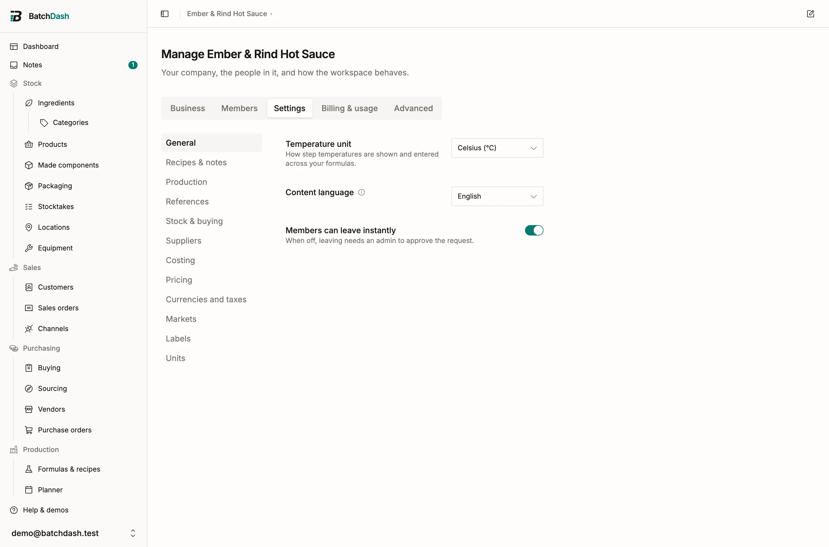 The content language setting