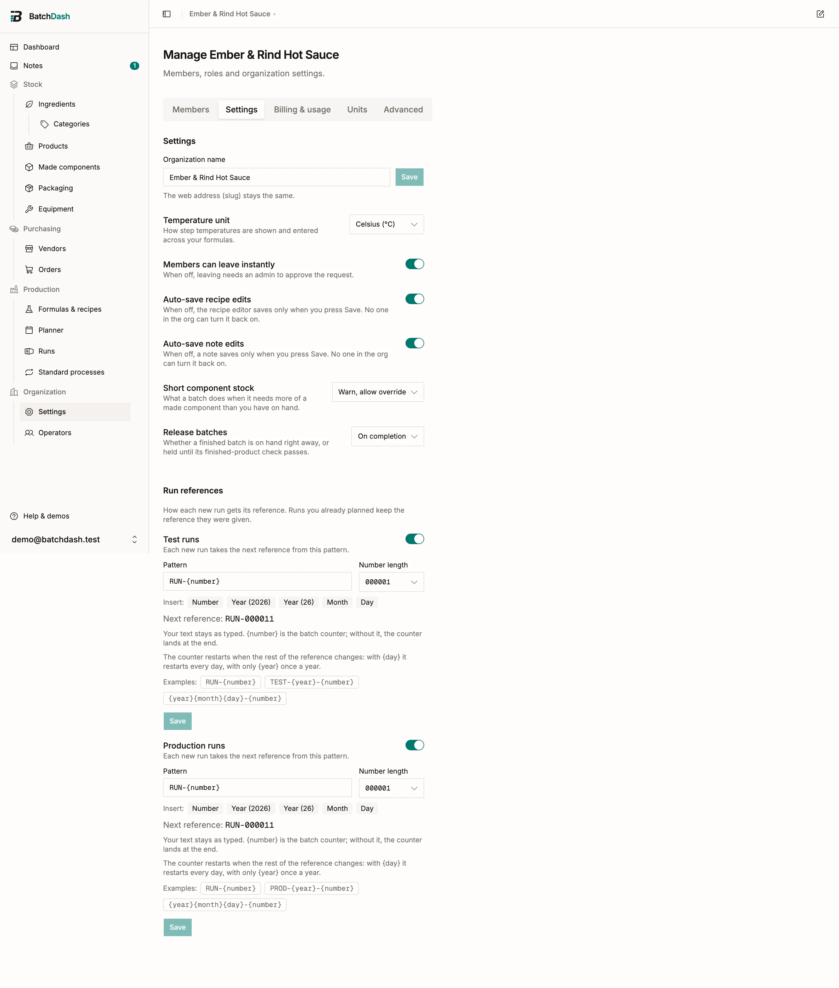 Run reference patterns on the Settings tab