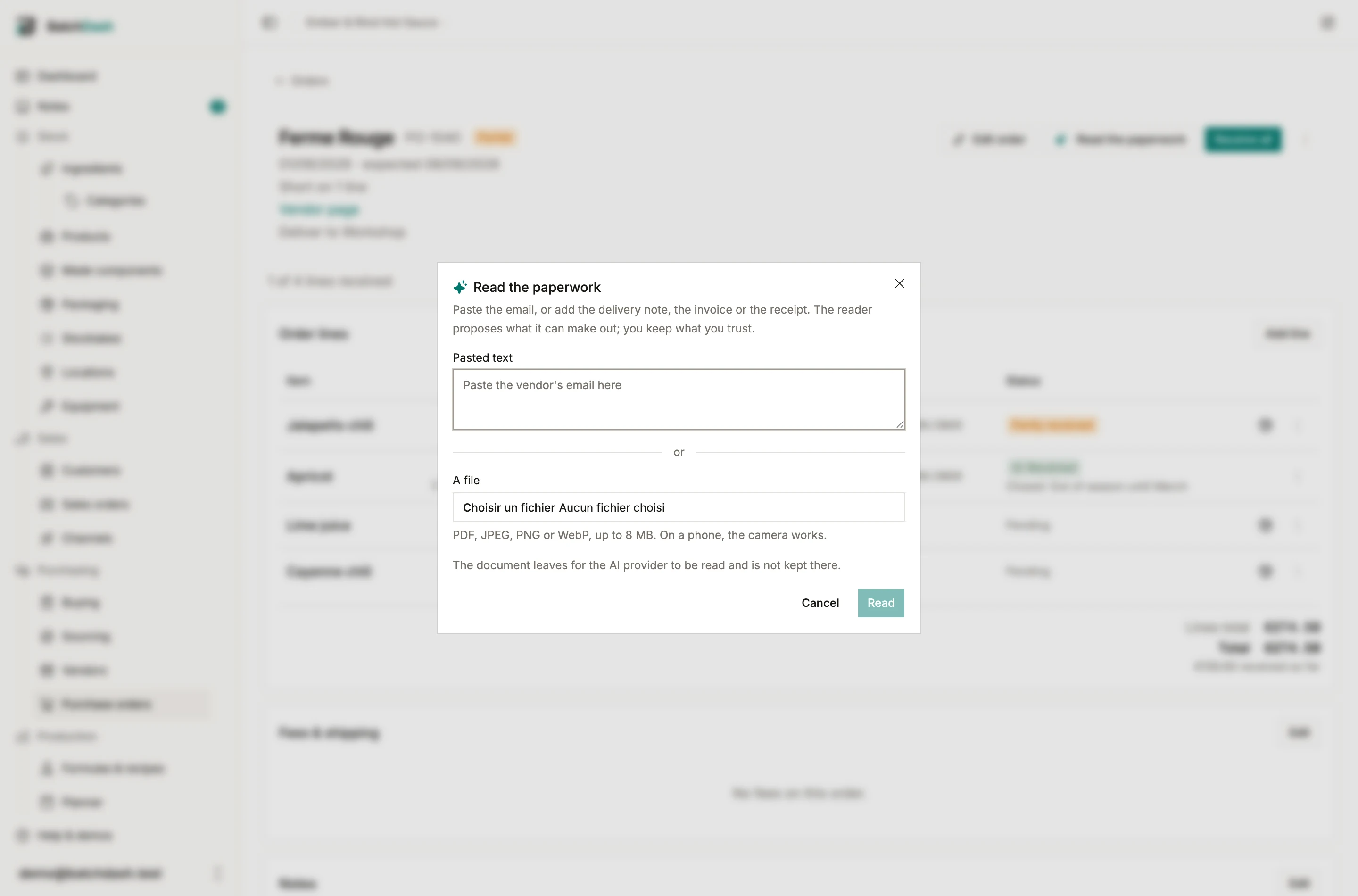 The reader taking one document: a box to paste an email into, or a file