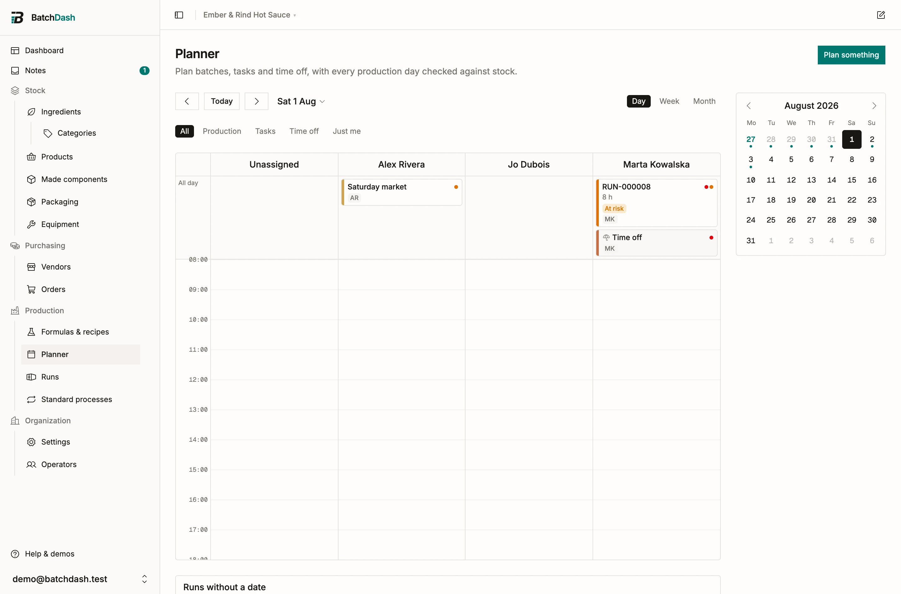 The day view with its hour grid and the all-day row