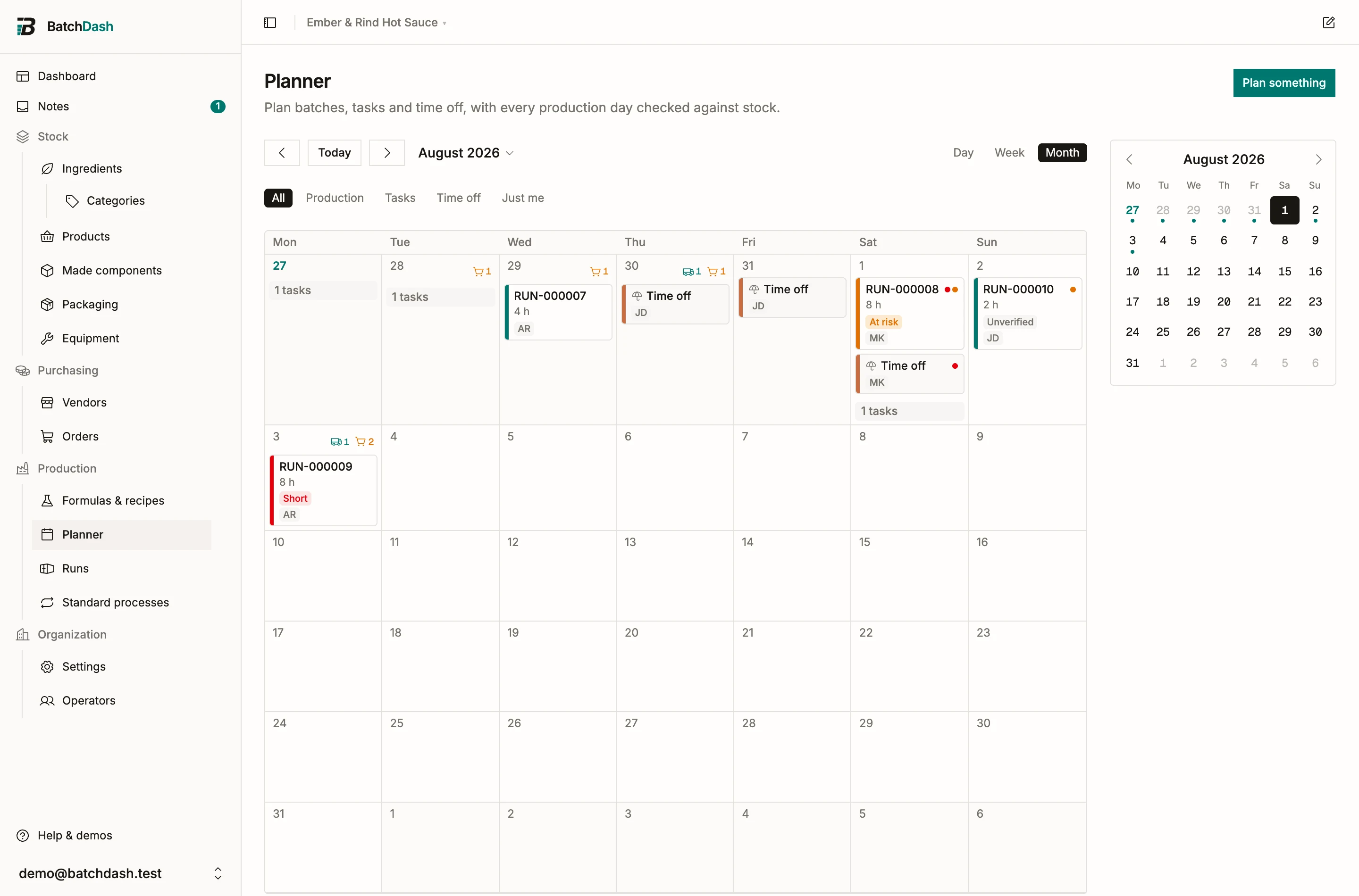 The month view with per-day chips