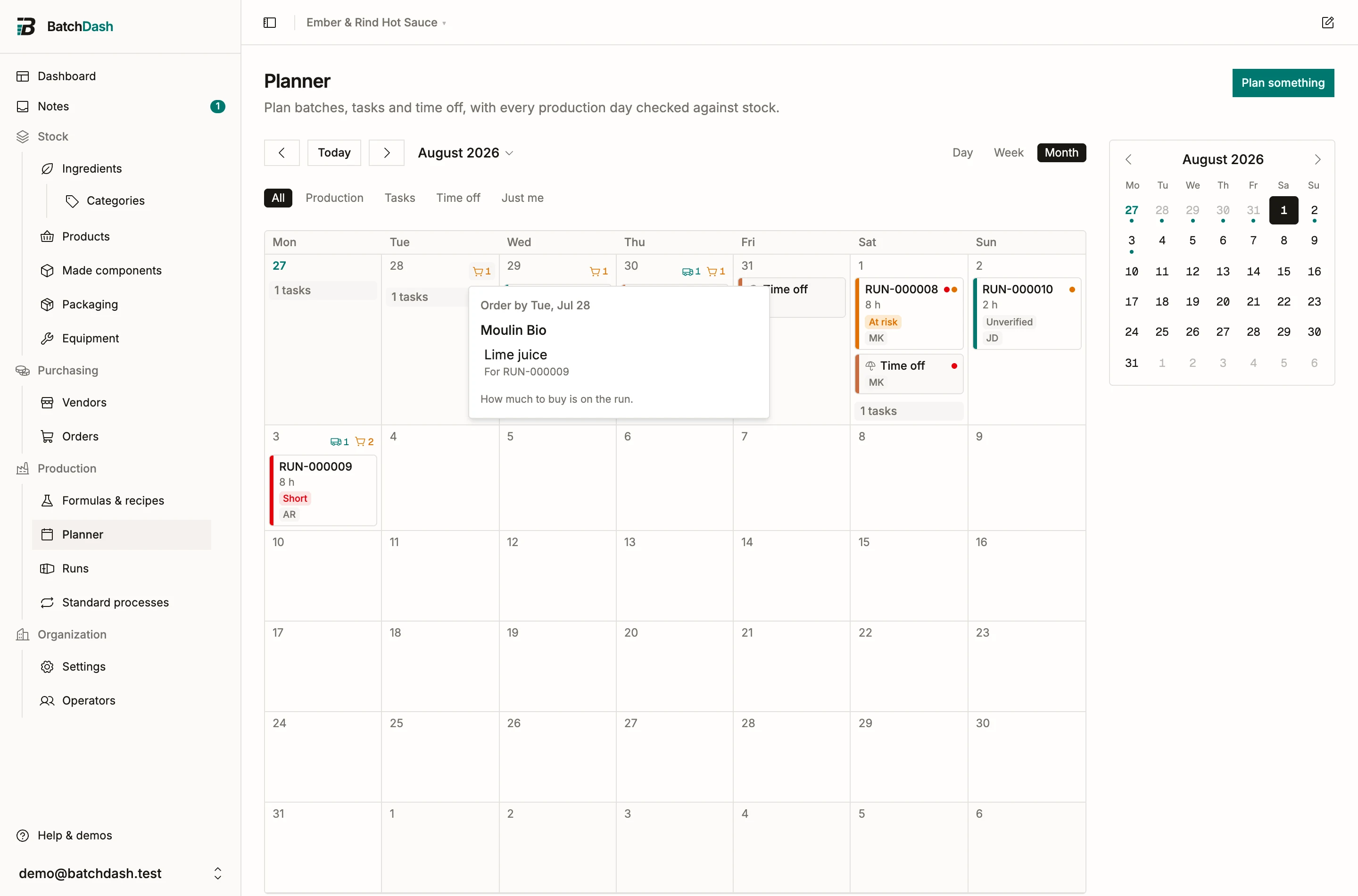 The day’s shopping panel, grouped by vendor