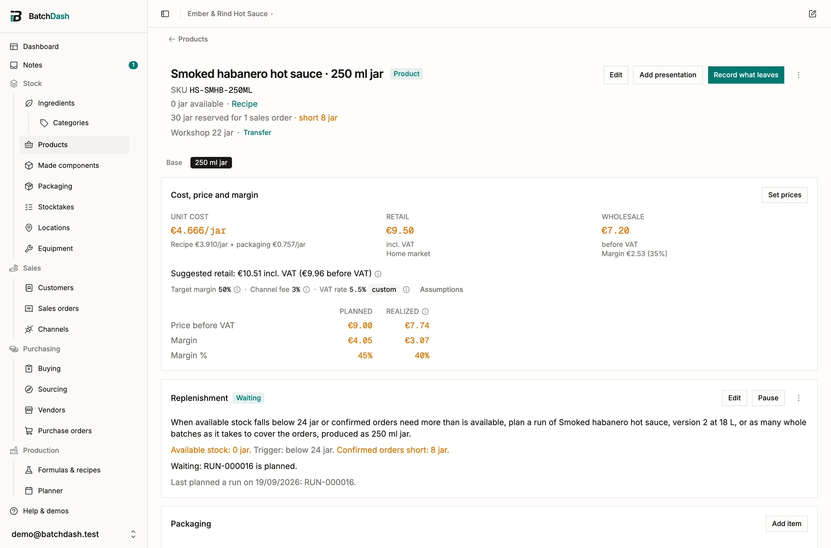 The cost, price and margin card