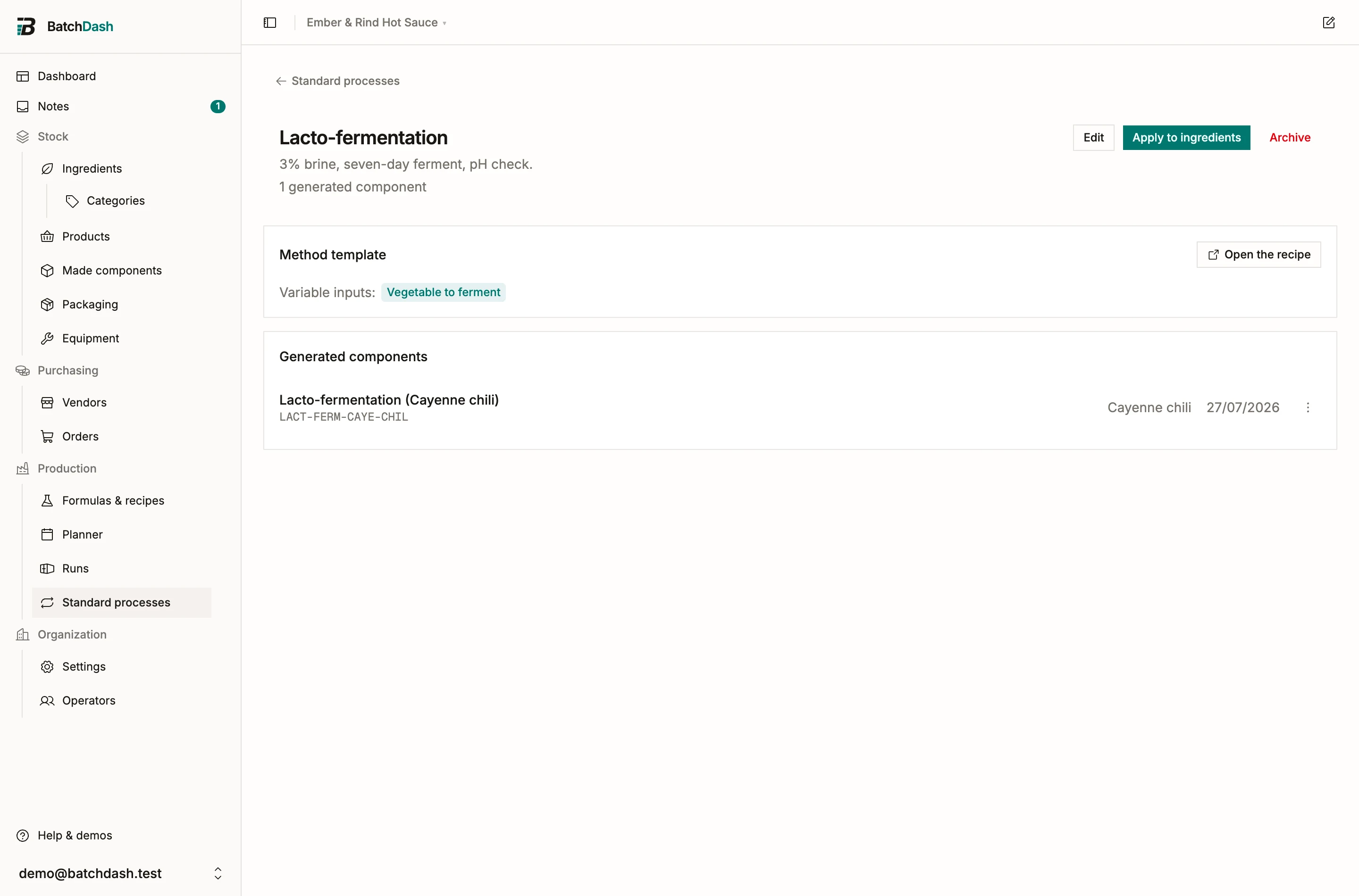 A standard process page with its template and generated components