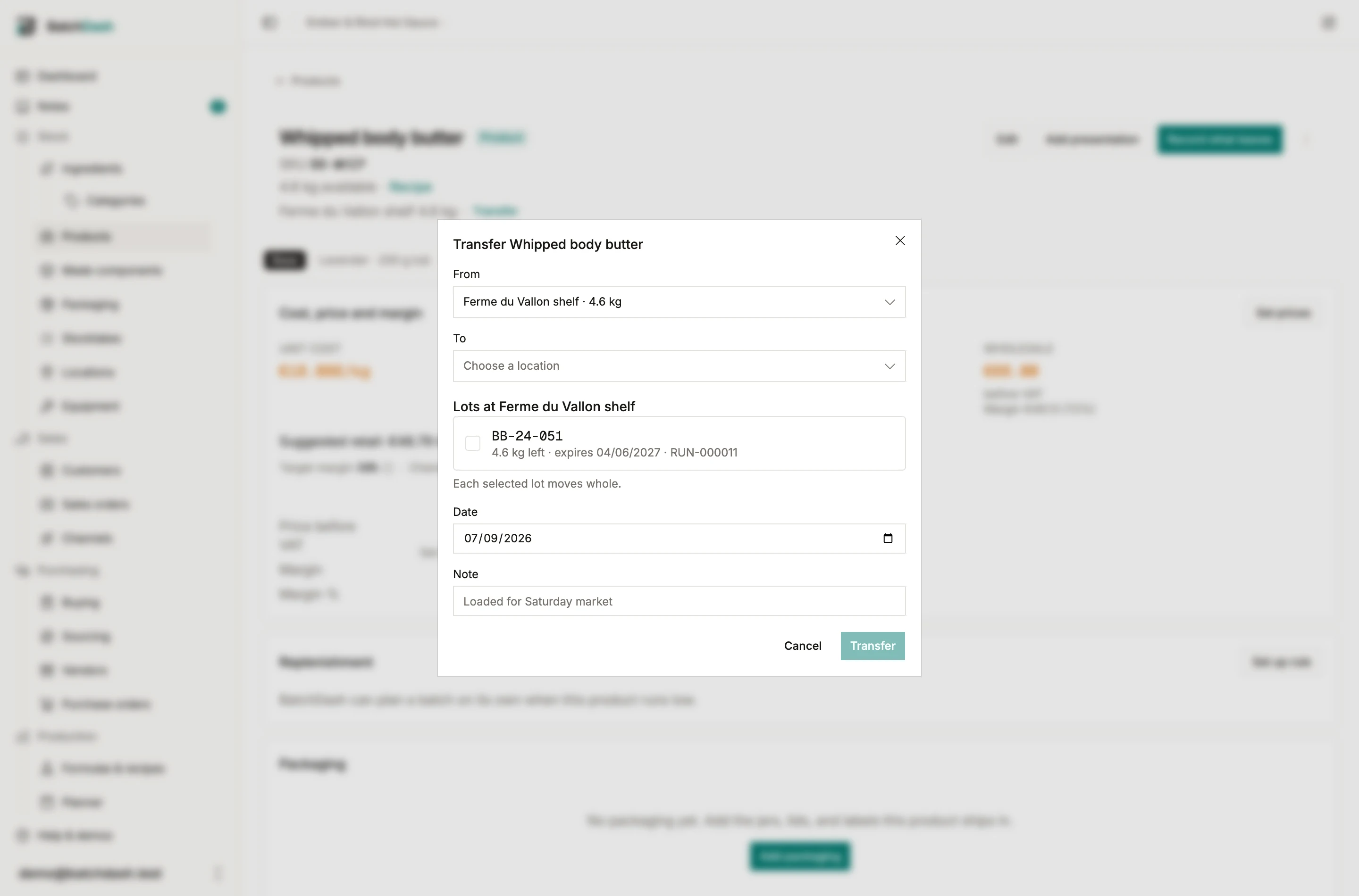 The transfer dialog