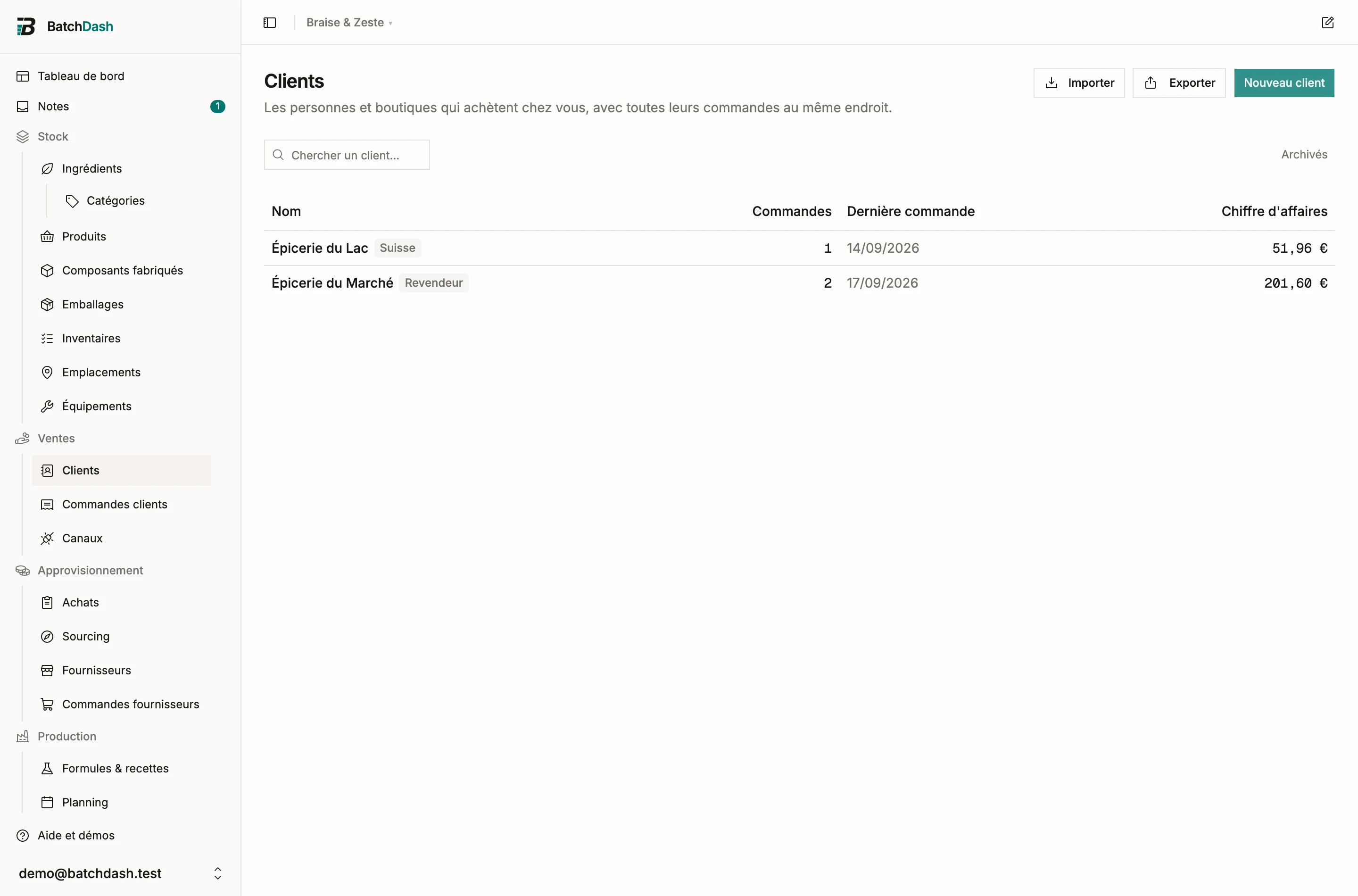La liste des clients