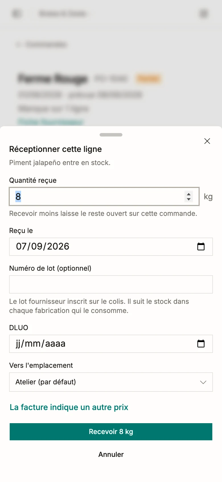 Recevoir une ligne sur un téléphone: la fenêtre monte depuis le bas de l’écran