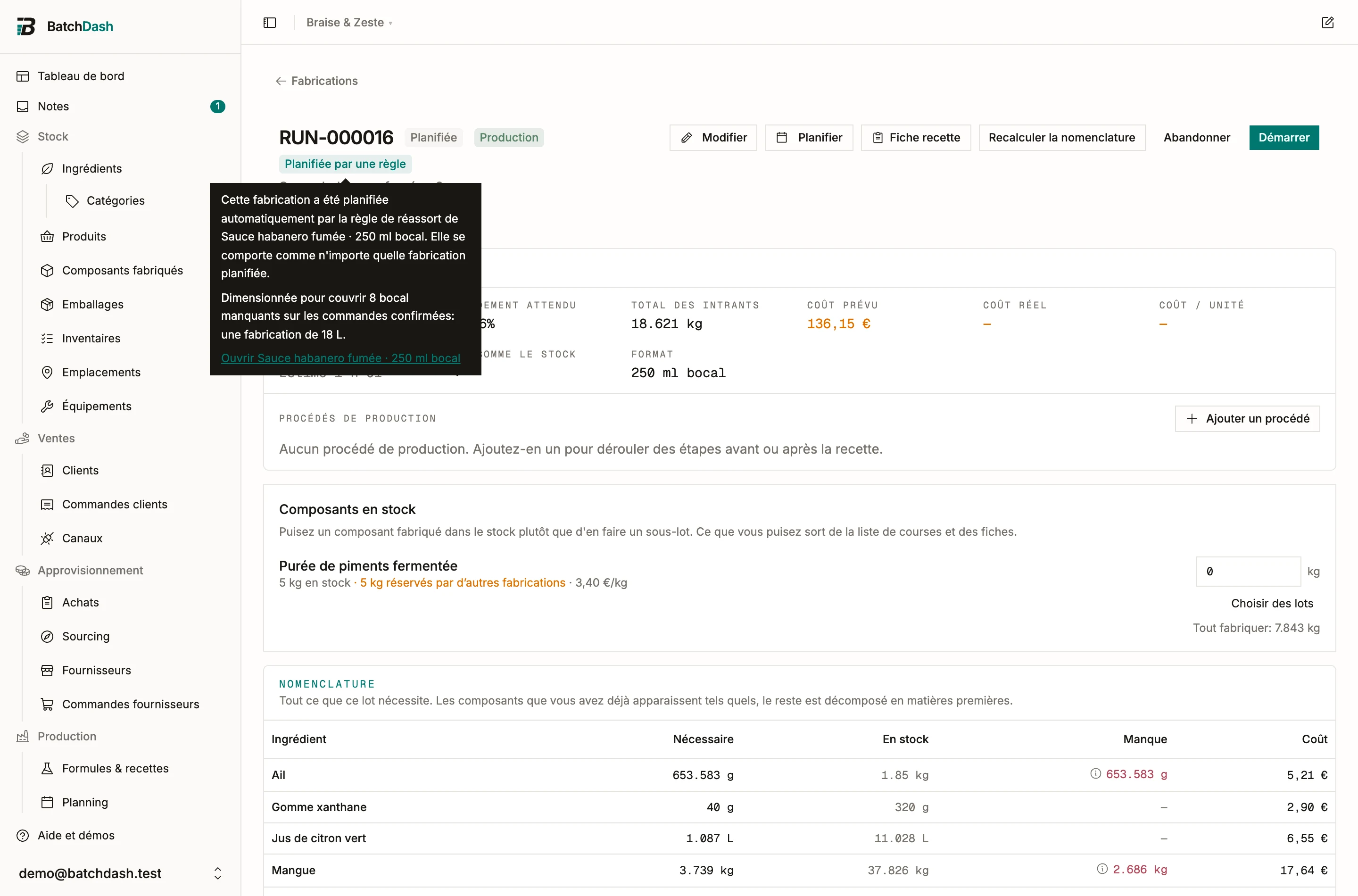 Une fabrication planifiée par une règle